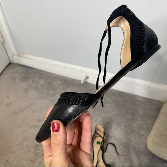 FRANCO SARTO Black Leather Pointed Toe Tie Ankle Flat Shoes Size 6.5 - Picture 6 of 7